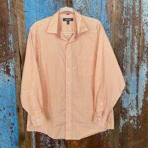 Kenneth Cole Reaction Melon Gingham Checked Long Sleeve Button Down Shirt